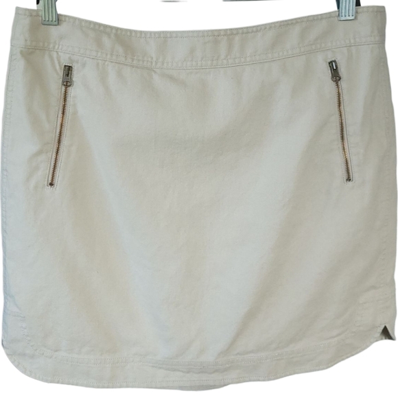 J CREW Sz 12 Tan Linen Cotton Lined Mini Skirt Minimilist Preppy - Picture 2 of 12